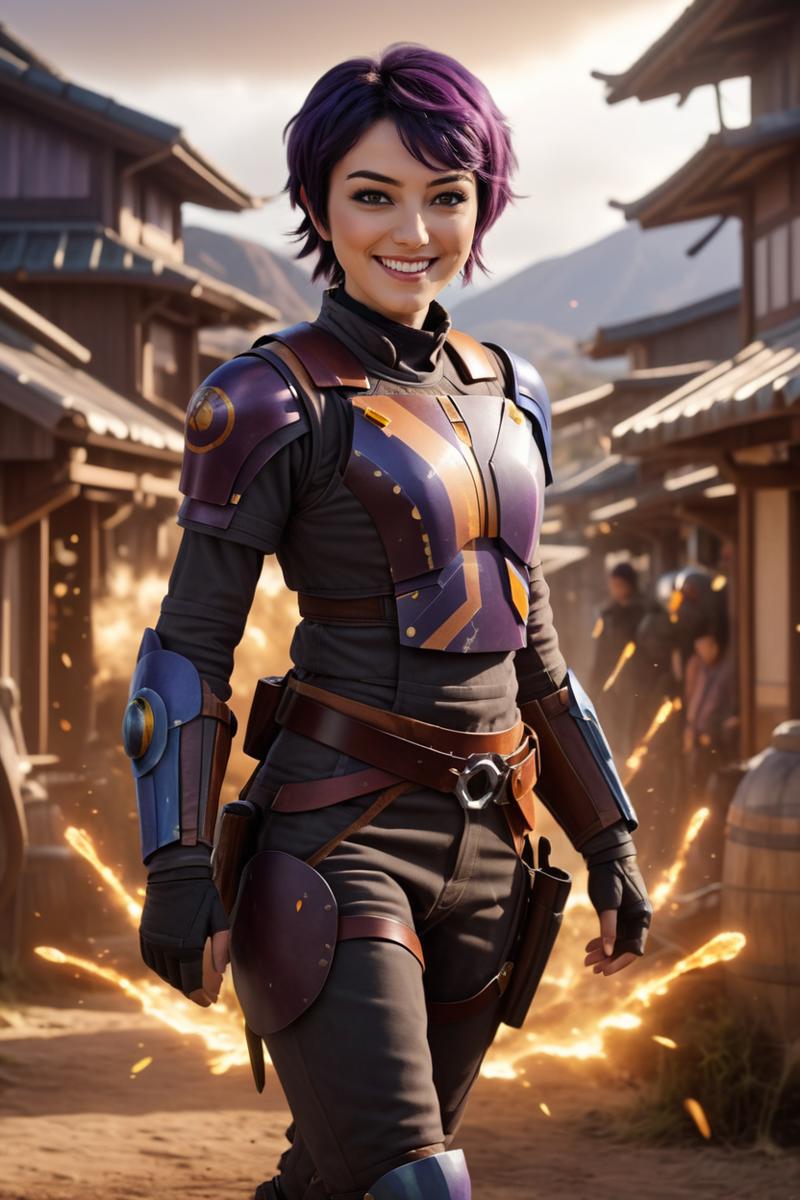 00017-1801712478-watercolor splash photo sabine wren, big smile, wearing armor at tanzaku town_lora_Sabine_Wren_0.8_ . art by aliza razell, vibra.png